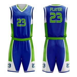Blue and Neon Green Sleeveless Basketball Uniform