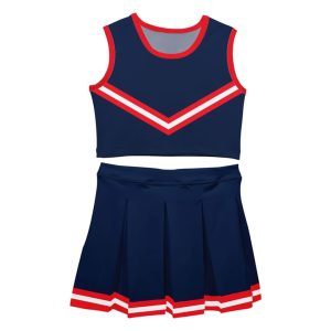 Navy Blue Cheerleading Crop Top and Pleated Skirt