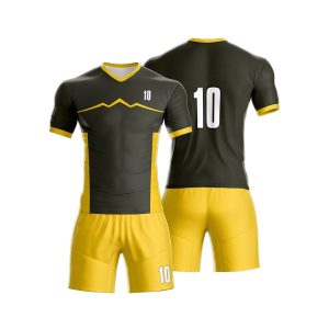 Black and Yellow Soccer Uniform with Mountain Peak Graphic