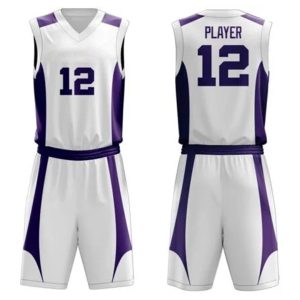 White and Purple Custom Basketball Uniform