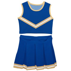 Royal Blue and Gold Cheerleading Crop Top and Pleated Skirt