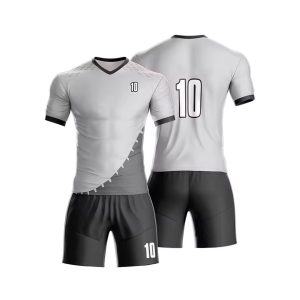 White and Gray Soccer Uniform with Dragon Scale Graphic