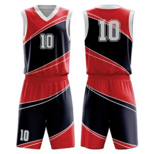 Red, Black, and White Geometric Pattern Basketball Uniform