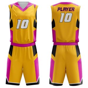 Gold, Hot Pink, and Black Basketball Uniform