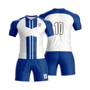 Royal Blue and White Soccer Uniform with Vertical Stripe Panel