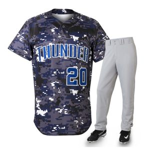 Custom Digital Camo Baseball Jersey and Gray Piped Pants