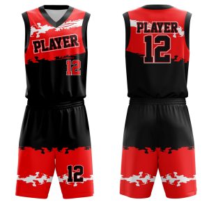 Black and Red Abstract Splash Basketball Uniform