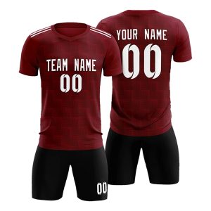 Maroon Sublimated Soccer Uniform with Black Shorts