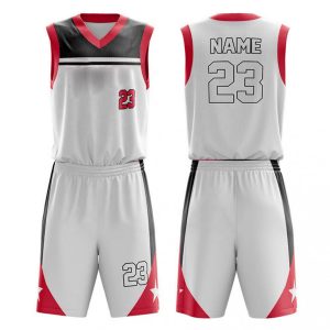 White, Black, and Red Custom Sublimated Basketball Uniform