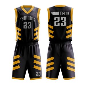 Black and Gold Striped Sublimated Basketball Uniform